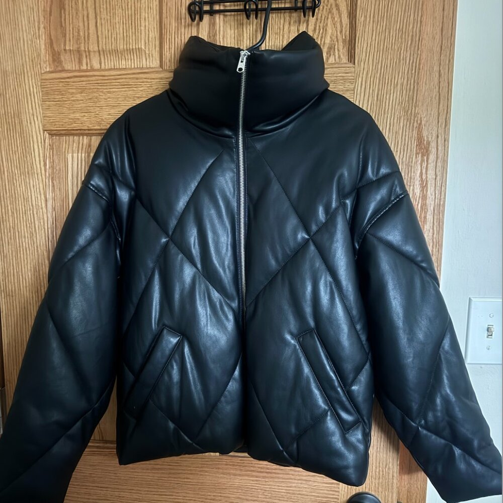 Abercrombie & Fitch Vegan Leather Puffer Jacket